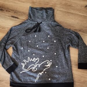 Maruska Funnel Neck Oversized Sweatshirt with Moose Design And Snpe